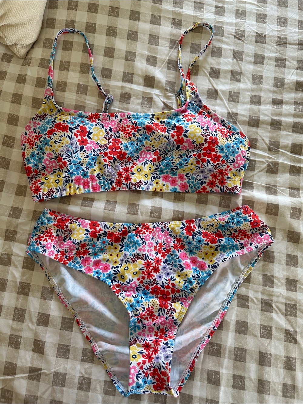 SHEIN Floral Two-Piece Bikini - Red, Pink, Yellow, Blue